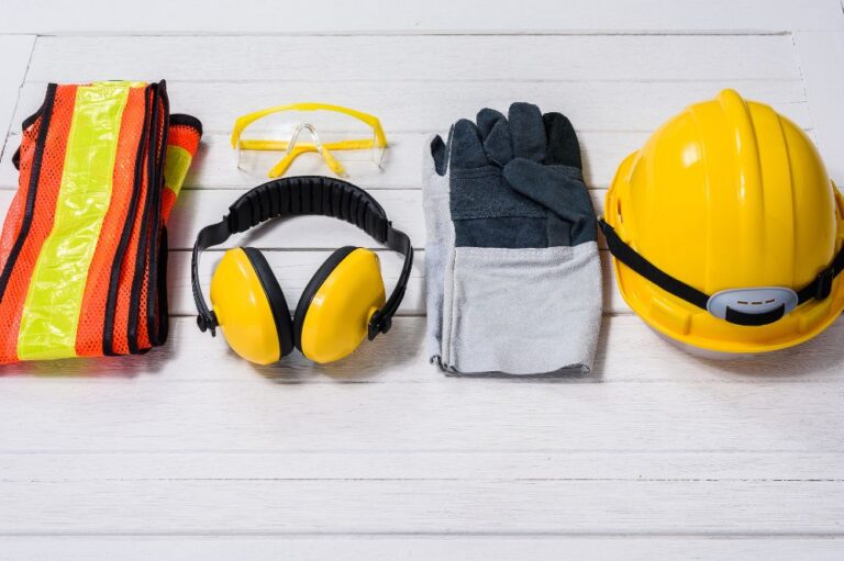 Protective gear including hard hats, vests, and goggles